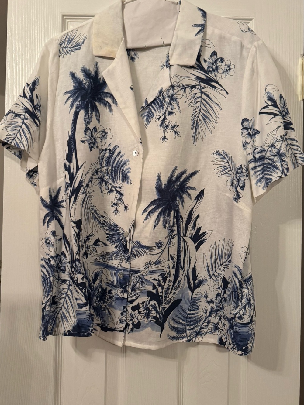 Panama Jack Women's White & Navy Tropical Button-Up Shirt